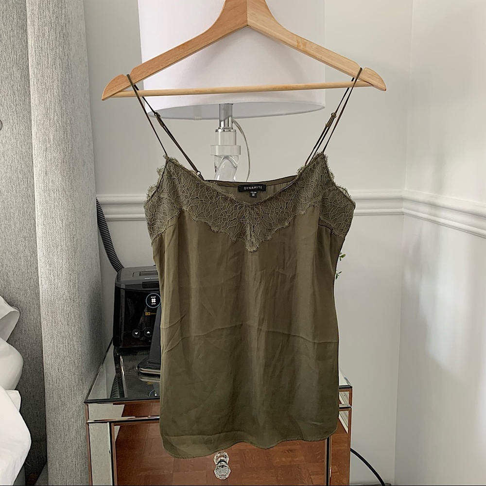 Dynamite Olive Green Lace Trim Tank Top